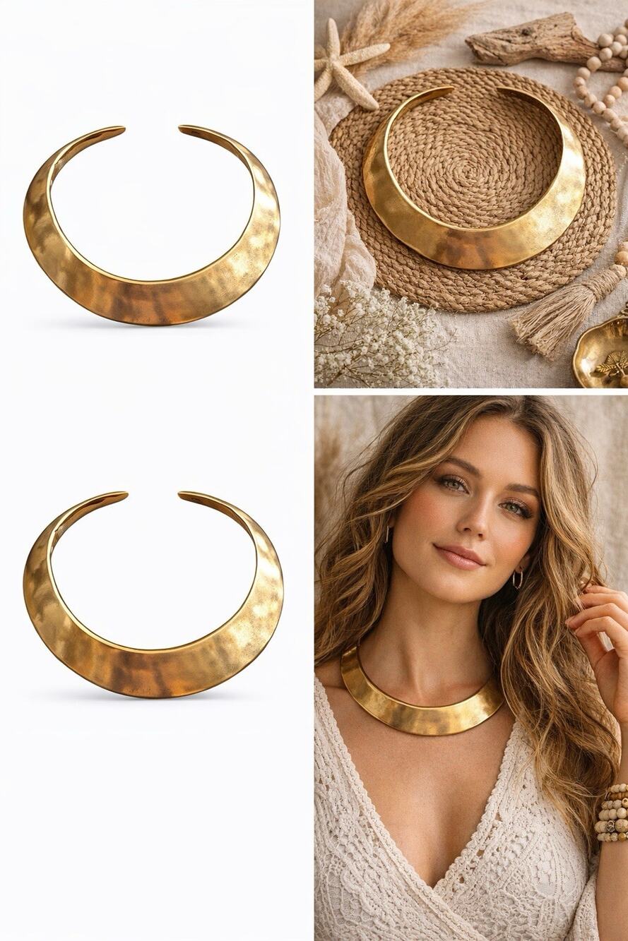 VTG Gold Les Vo Collar Necklace Chunky Statement Choker Boho Minimalist Bold